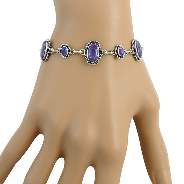 Purple Turquoise Link Bracelet Sterling Silver B5560-C77