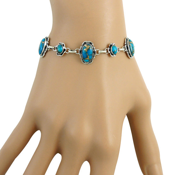 Matrix Turquoise Link Bracelet Sterling Silver B5560-C84