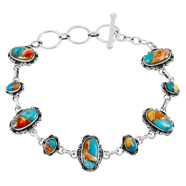 Spiny Turquoise Link Bracelet Sterling Silver B5560-C89
