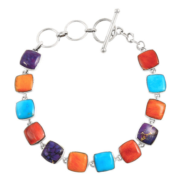 Multicolor Link Bracelet Sterling Silver B5561-C71