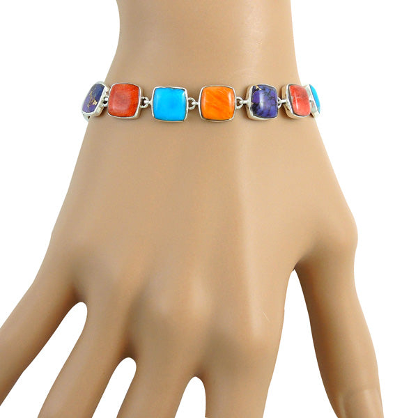 Multicolor Link Bracelet Sterling Silver B5561-C71