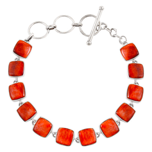 Coral Link Bracelet Sterling Silver B5561-C74