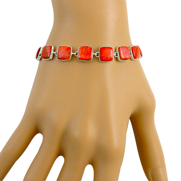 Coral Link Bracelet Sterling Silver B5561-C74