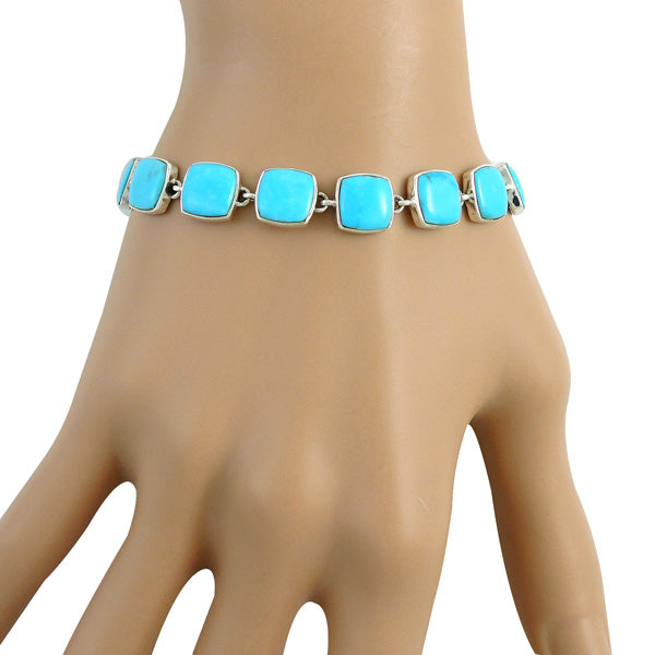 Rainbow Spiny Turquoise Link Bracelet Sterling Silver B5561-C91