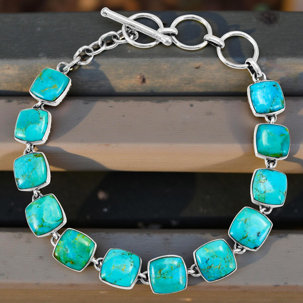 Turquoise Link Bracelet Sterling Silver B5561-C75