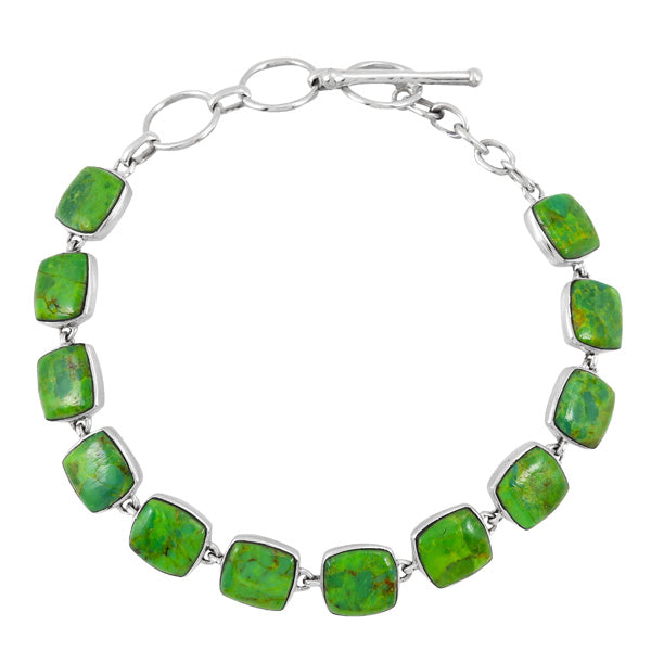 Green Turquoise Link Bracelet Sterling Silver B5561-C76