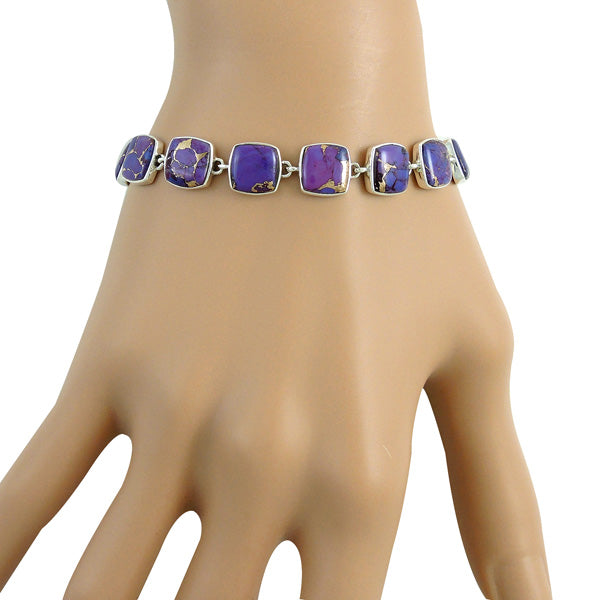 Purple Turquoise Link Bracelet Sterling Silver B5561-C77