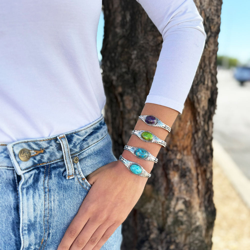Green Turquoise Bracelet Sterling Silver B5563-C76