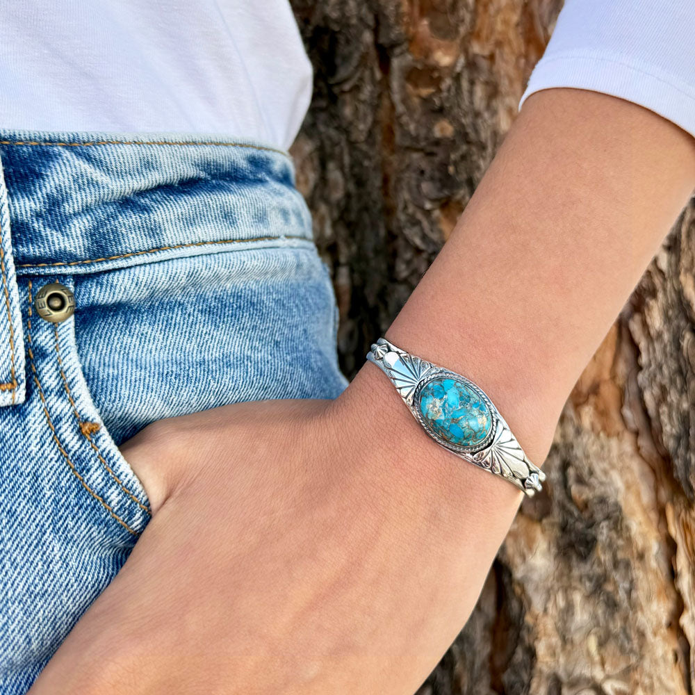 FINAL CLEARANCE - Matrix Turquoise Bracelet SilveryCopper™ B5563-SB-C84