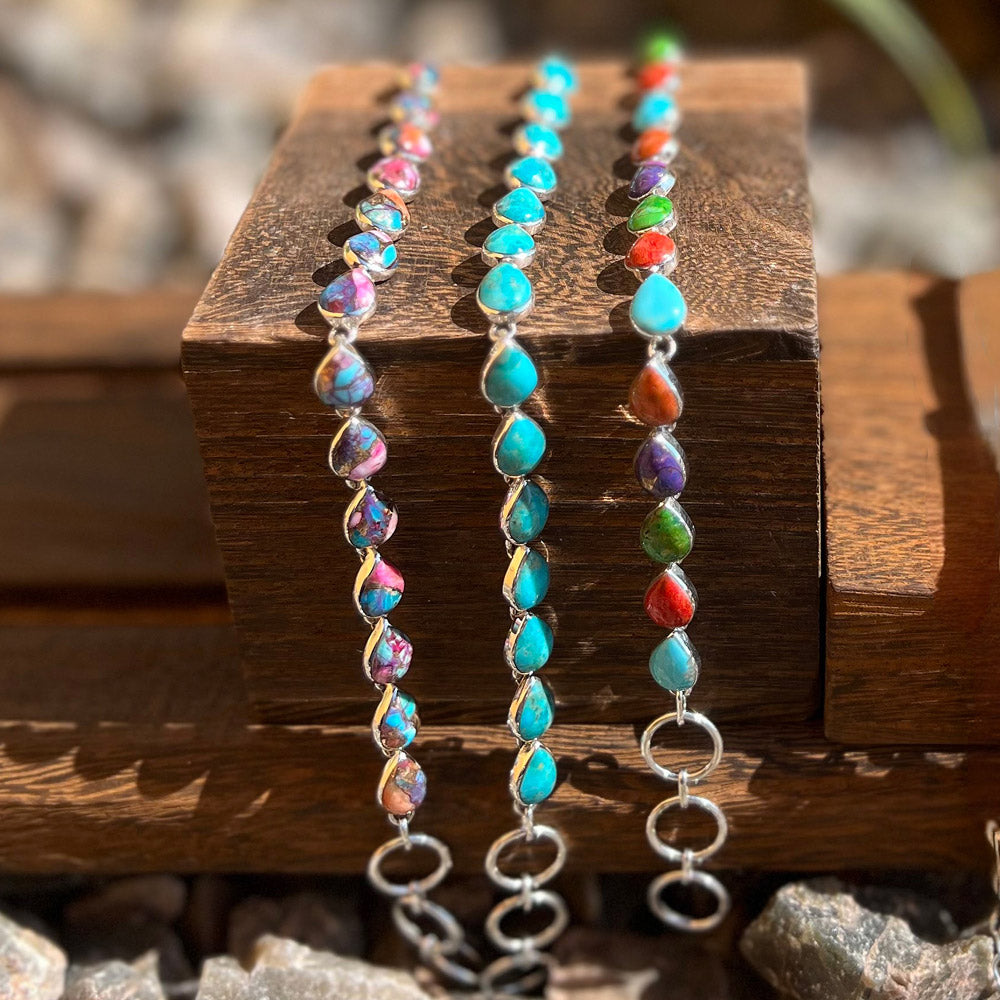 Turquoise Link Bracelet Sterling Silver B5565-C75