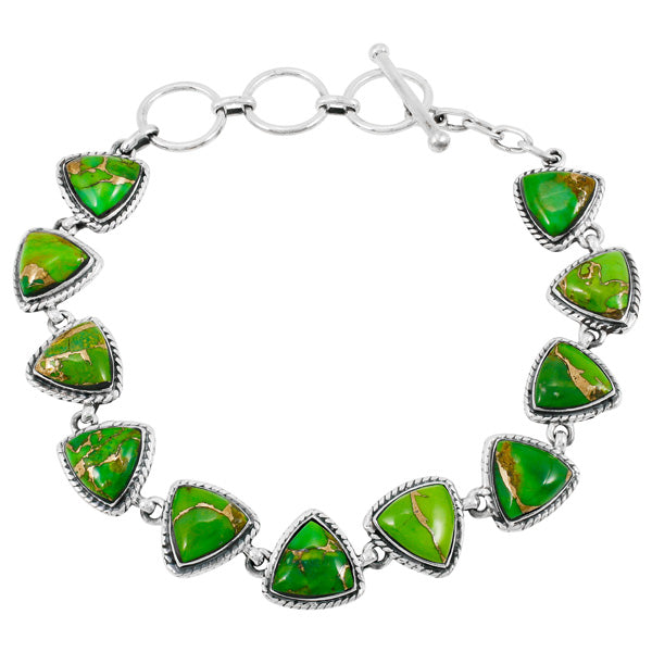 Green Turquoise Link Bracelet Sterling Silver B5576-C76