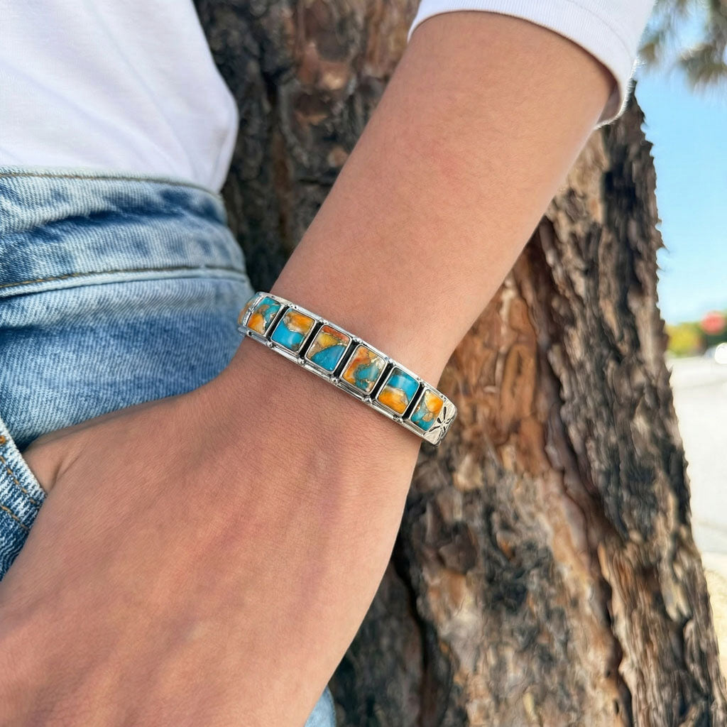 Spiny Turquoise Bracelet Sterling Silver B5586-C89