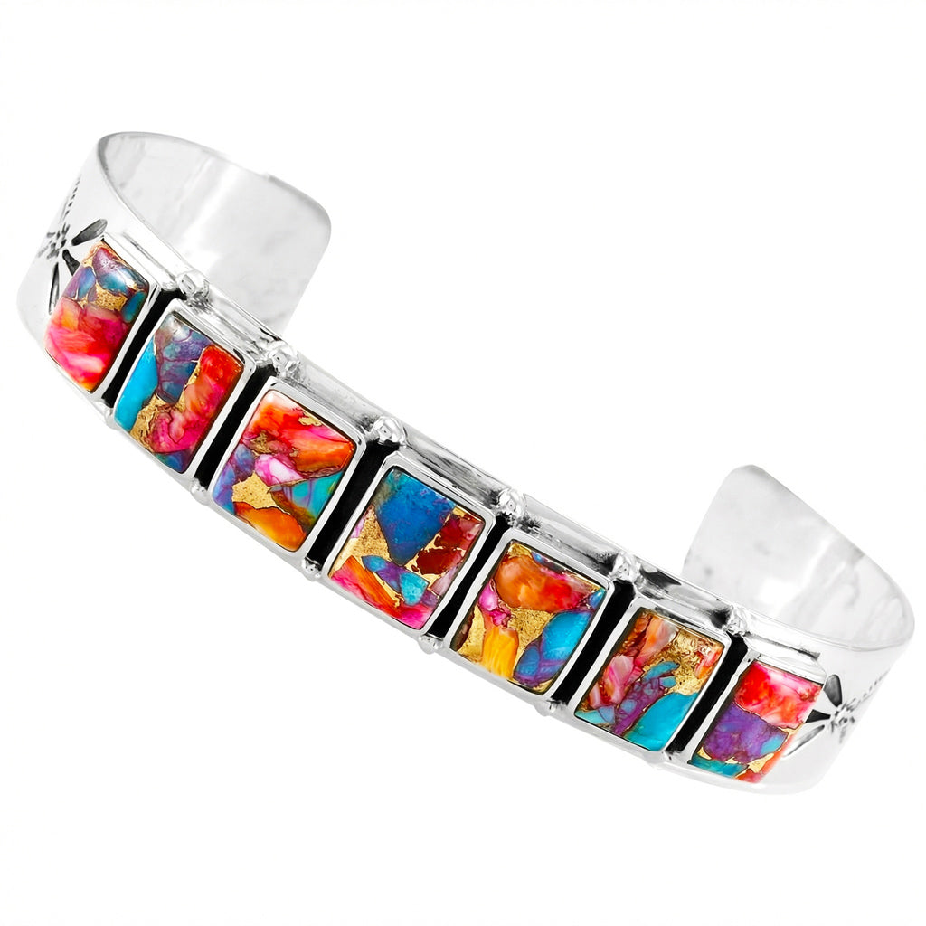 Rainbow Spiny Turquoise Bracelet Sterling Silver B5586-C91