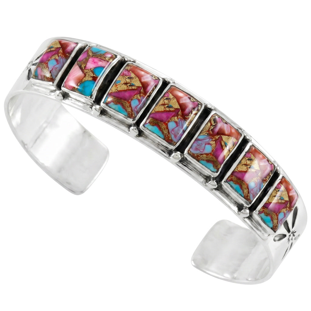 Rainbow Spiny Turquoise Bracelet Sterling Silver B5586-C91