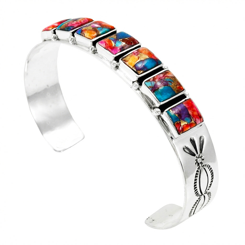 Rainbow Spiny Turquoise Bracelet Sterling Silver B5586-C91