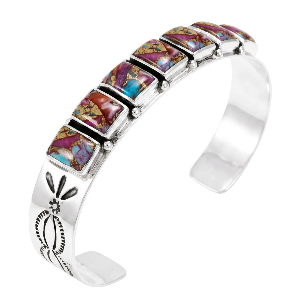Rainbow Spiny Turquoise Bracelet Sterling Silver B5586-C91