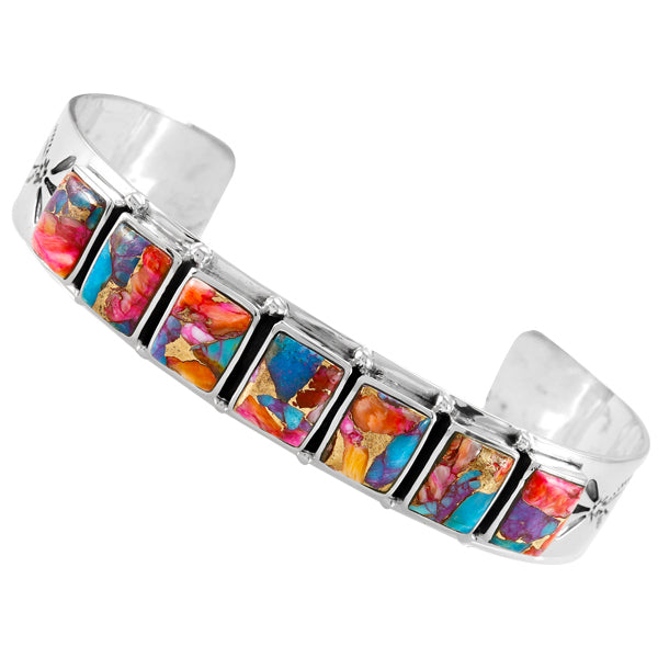 Rainbow Spiny Turquoise Bracelet Sterling Silver B5586-C91