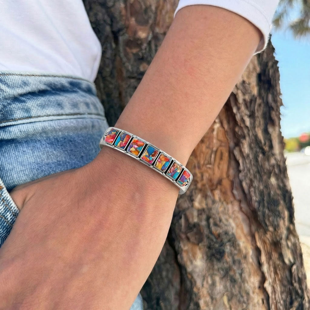 Rainbow Spiny Turquoise Bracelet Sterling Silver B5586-C91