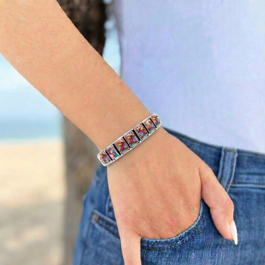 Rainbow Spiny Turquoise Bracelet Sterling Silver B5586-C91