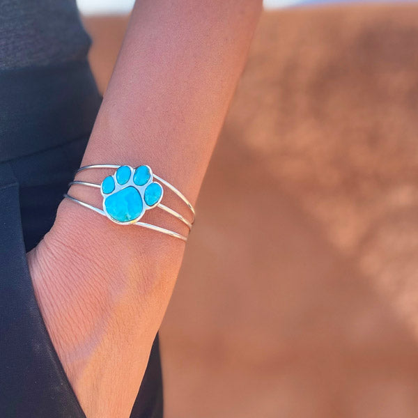 Dog Paw Turquoise Bracelet Sterling Silver B5590-C75