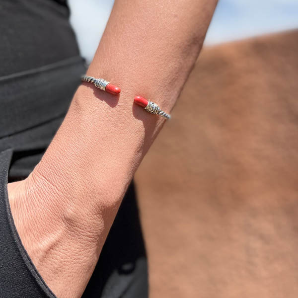 Coral Cable Bracelet Sterling Silver B5596-C74
