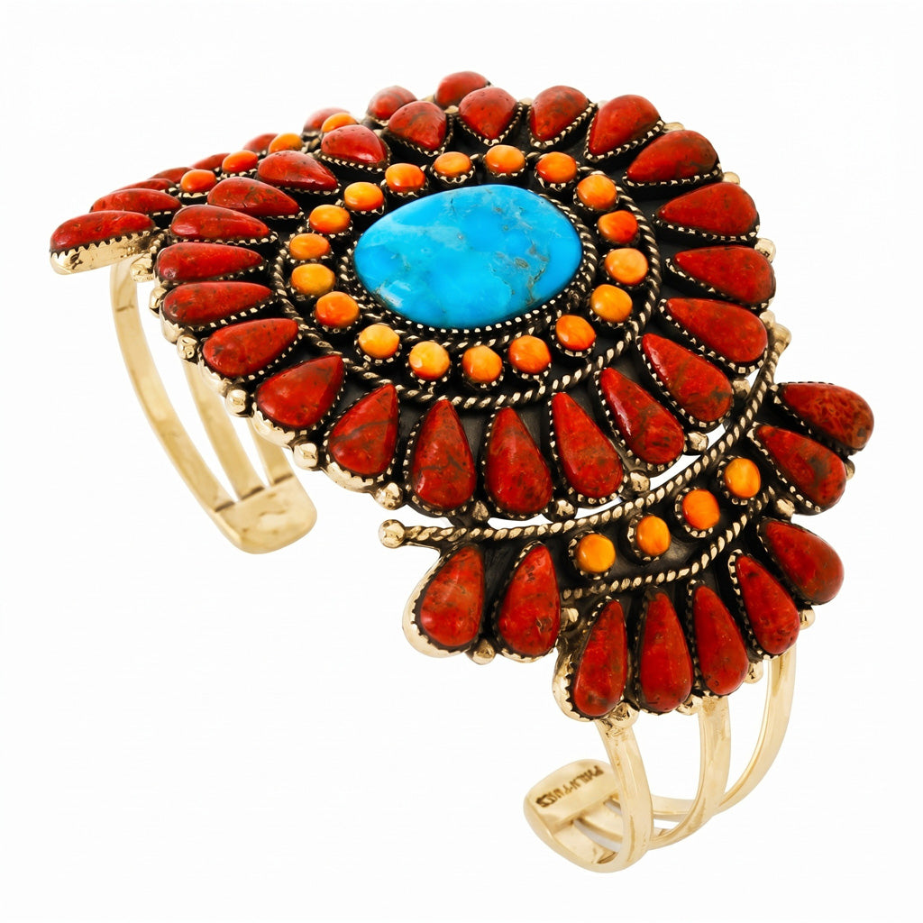 Turquoise & Coral Bracelet GoldCopper B5603-GB-C72