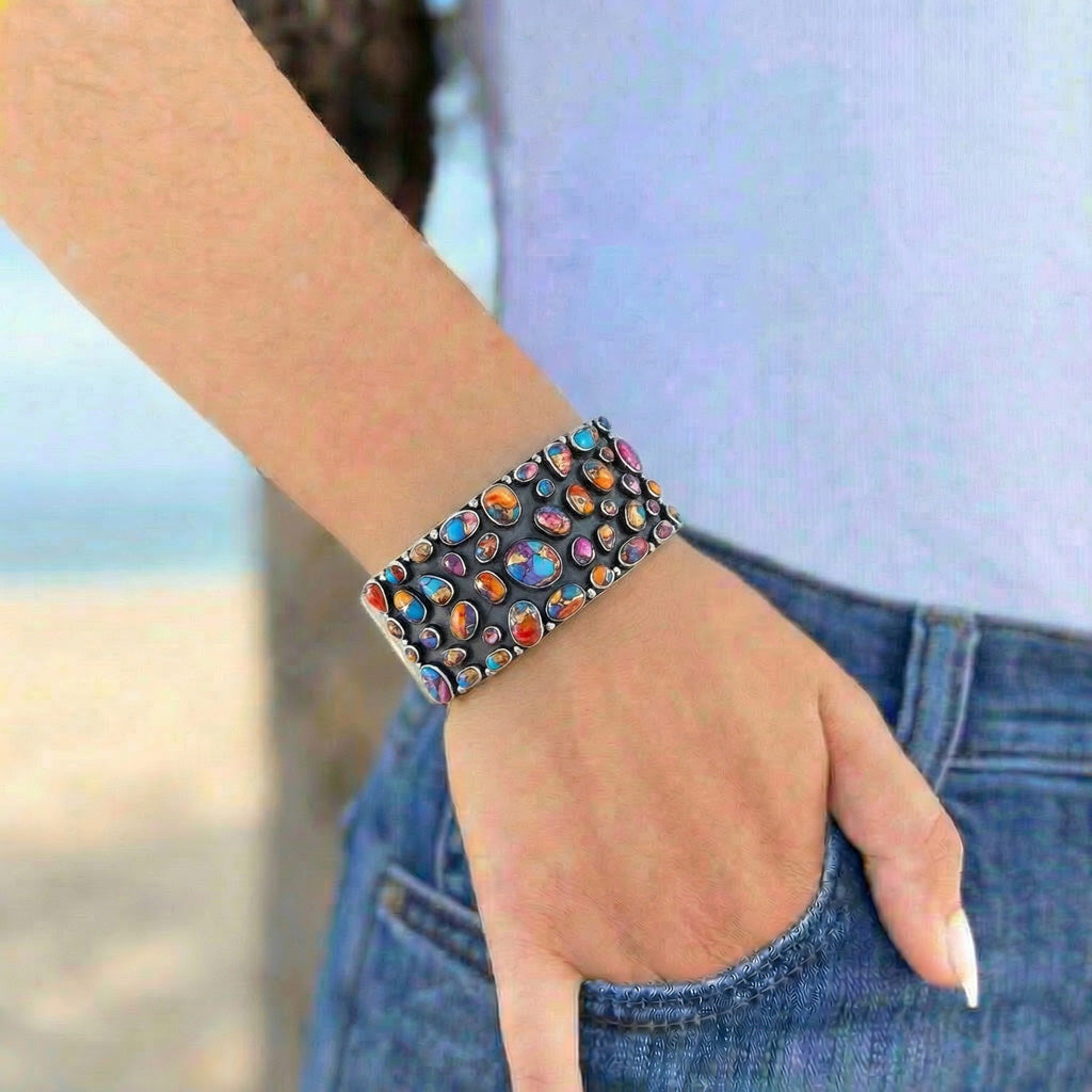Rainbow Spiny Turquoise Bracelet Sterling Silver B5606-C91