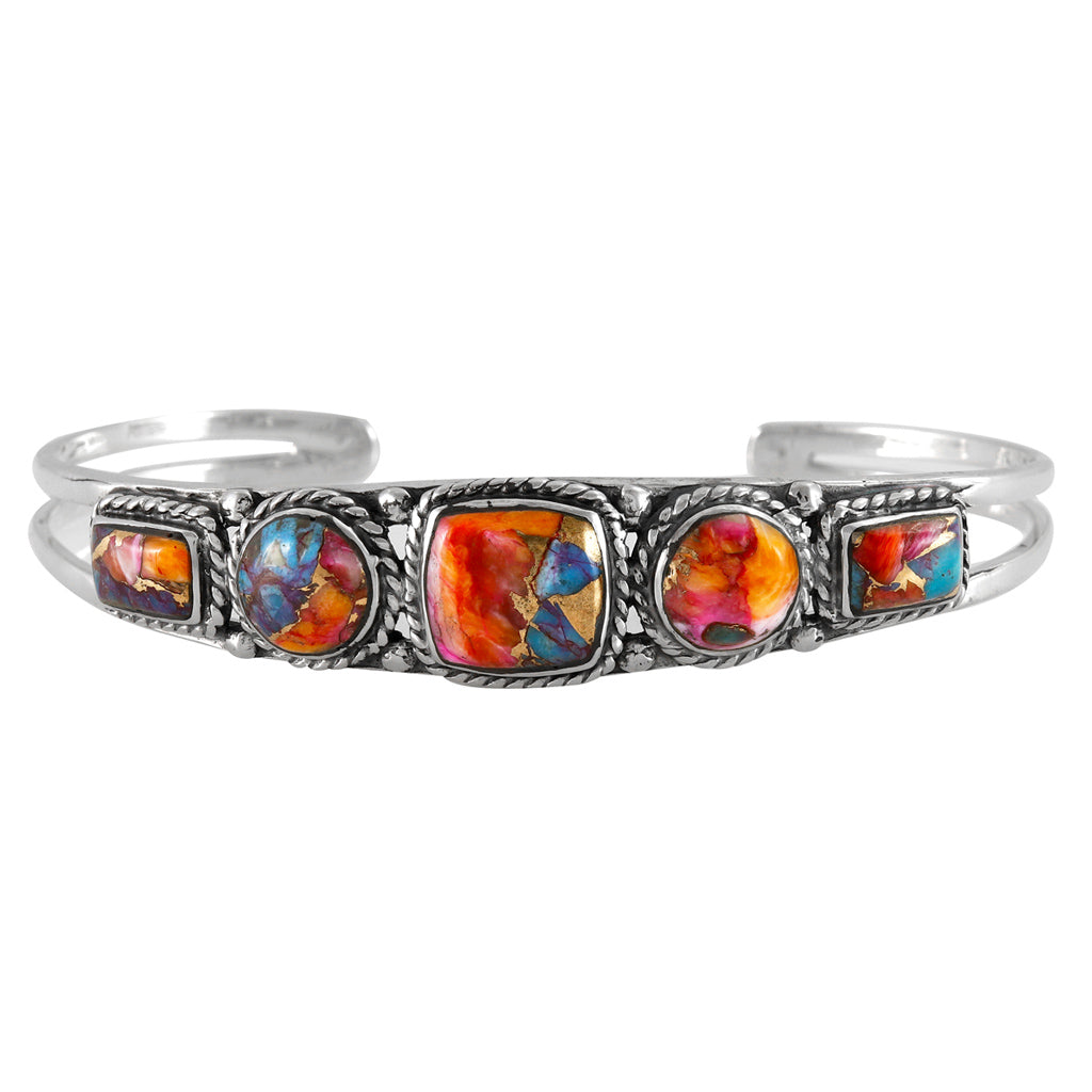 Rainbow Spiny Turquoise Bracelet Sterling Silver B5608-C91