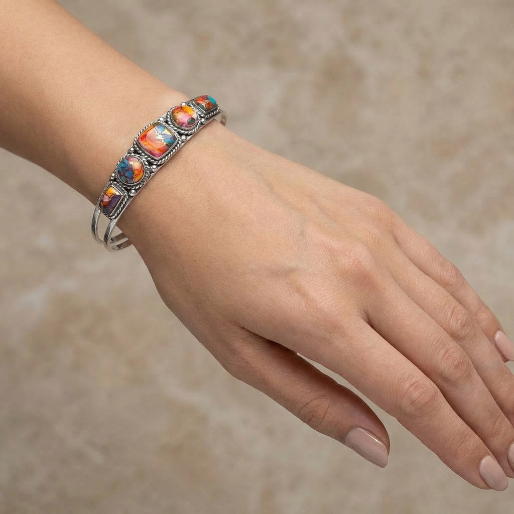 Rainbow Spiny Turquoise Bracelet Sterling Silver B5608-C91