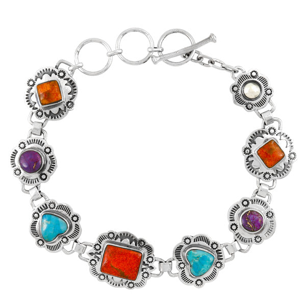 Multicolor Link Bracelet Sterling Silver B5612-C71