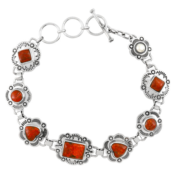 Coral Link Bracelet Sterling Silver B5612-C74