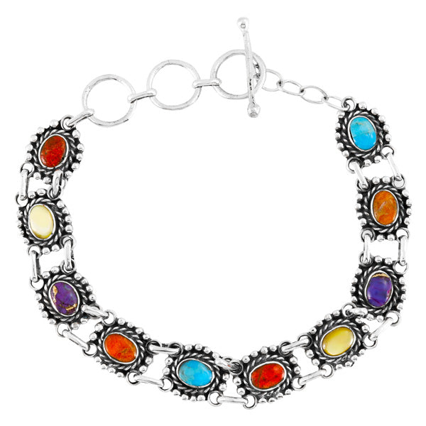 Multicolor Link Bracelet Sterling Silver B5616-C71