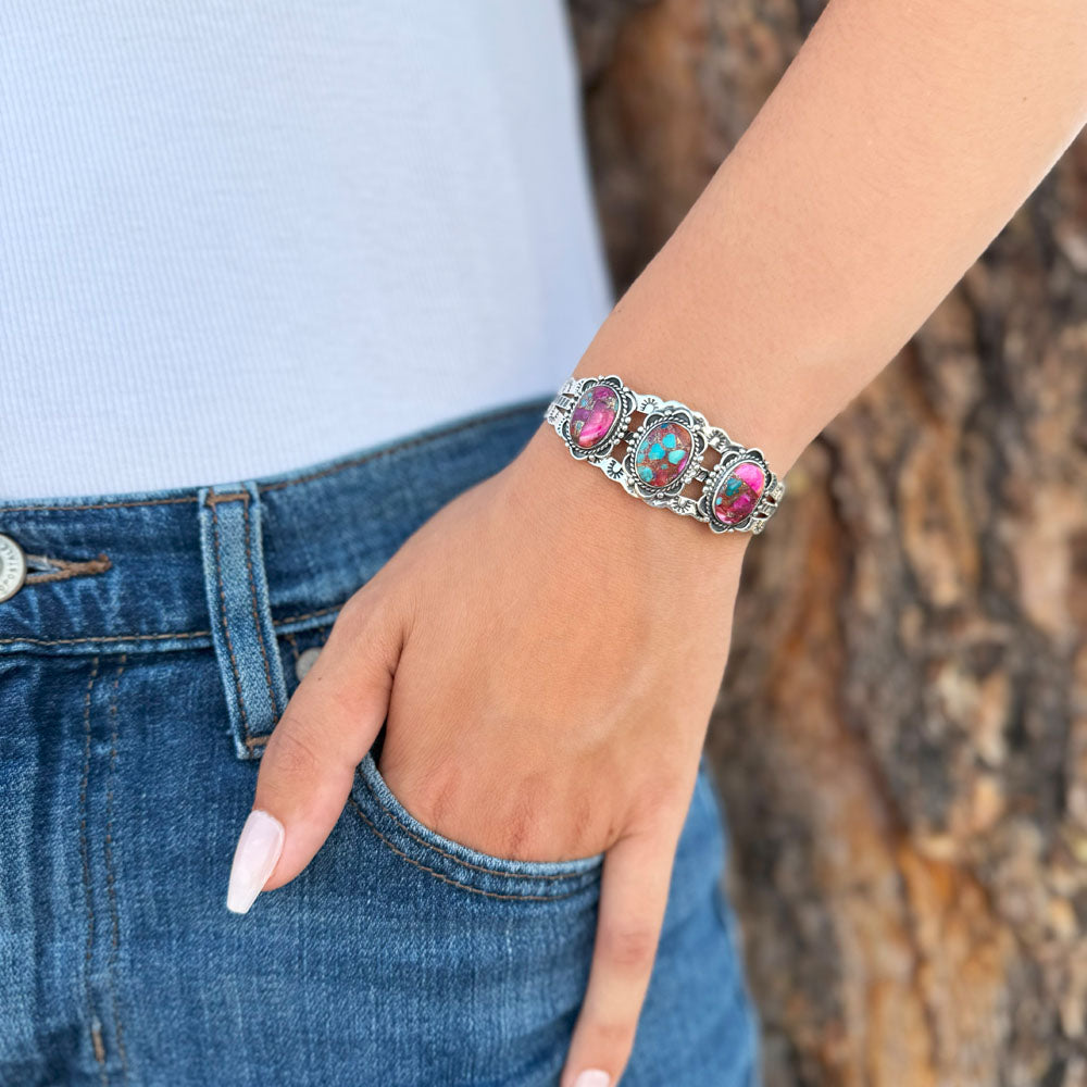 Rainbow Spiny Turquoise Bracelet Sterling Silver B5620-C91