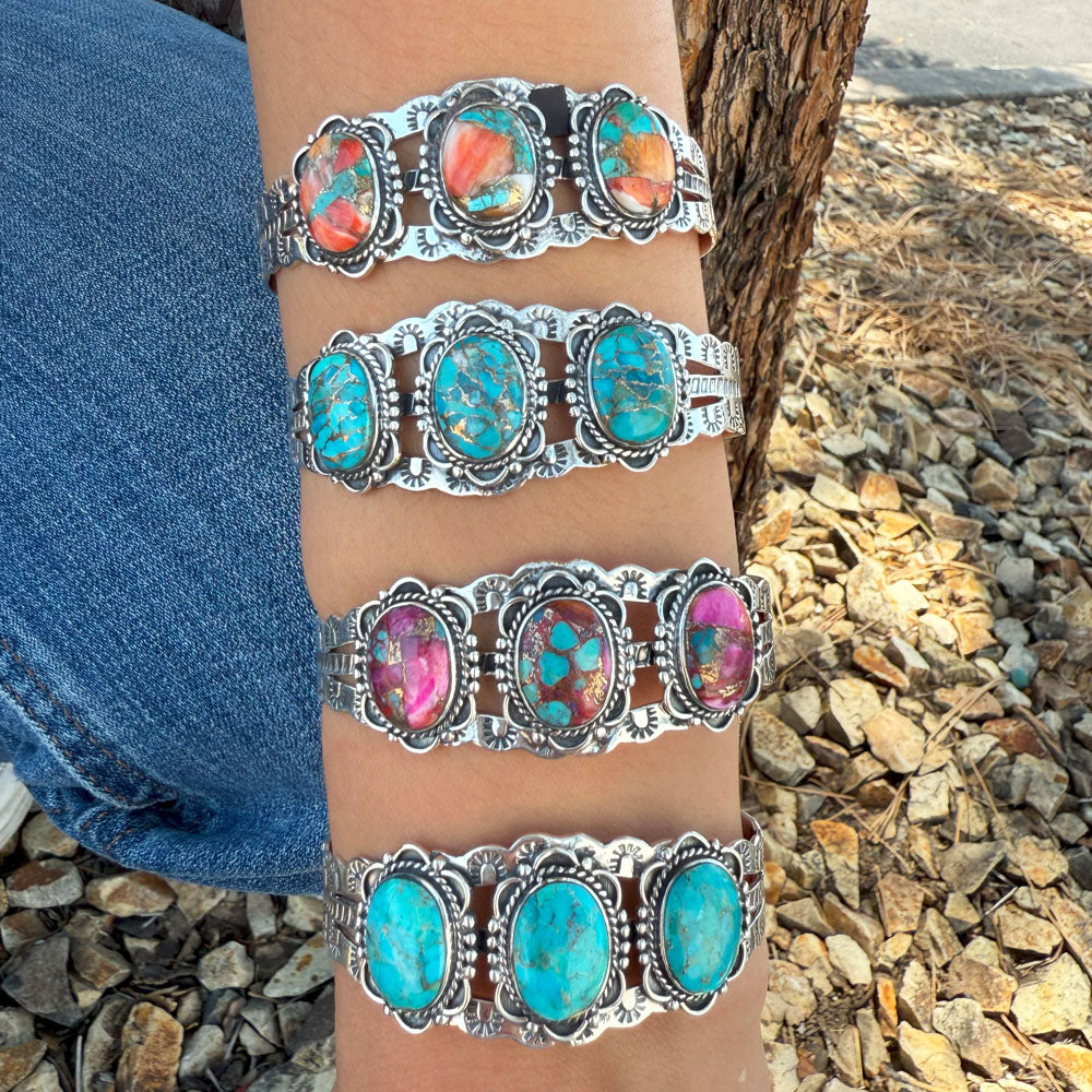 Rainbow Spiny Turquoise Bracelet Sterling Silver B5620-C91