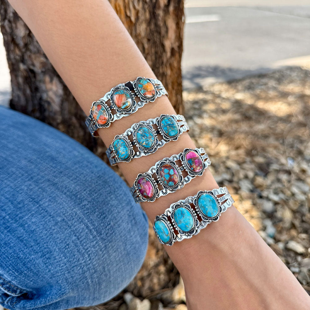 Rainbow Spiny Turquoise Bracelet Sterling Silver B5620-C91