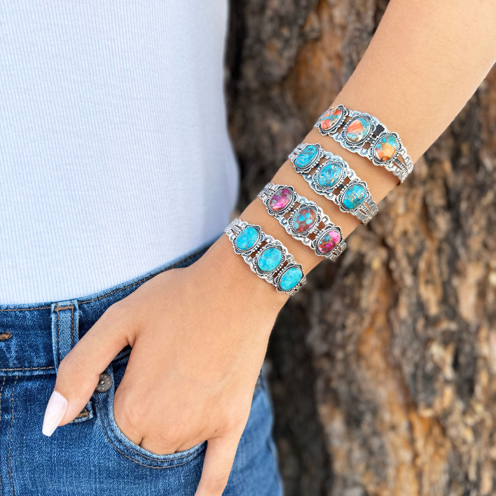 Rainbow Spiny Turquoise Bracelet Sterling Silver B5620-C91