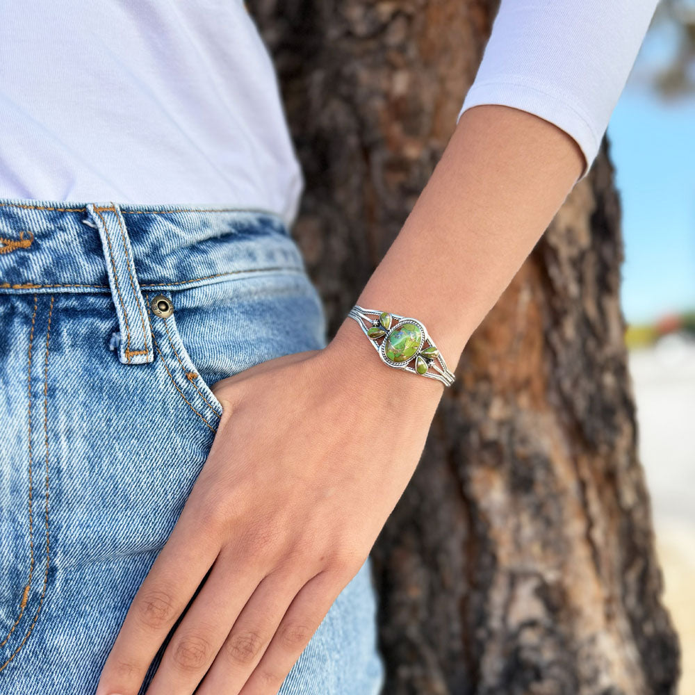 Green Turquoise Bracelet Sterling Silver B5623-C76