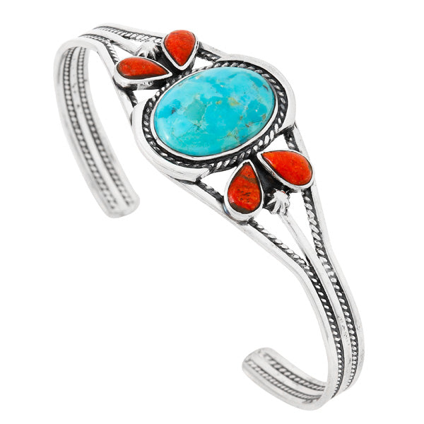 Turquoise & Coral  Bracelet Sterling Silver B5623-C85