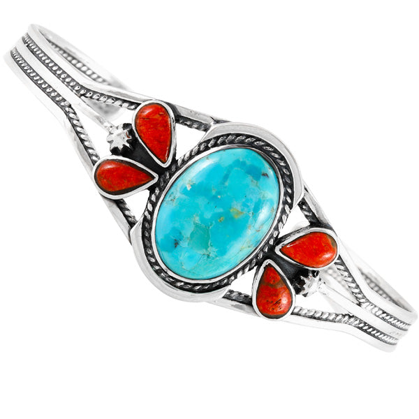 Turquoise & Coral  Bracelet Sterling Silver B5623-C85