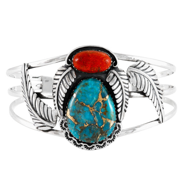 Matrix Turquoise & Coral Bracelet Sterling Silver B5626-C85B