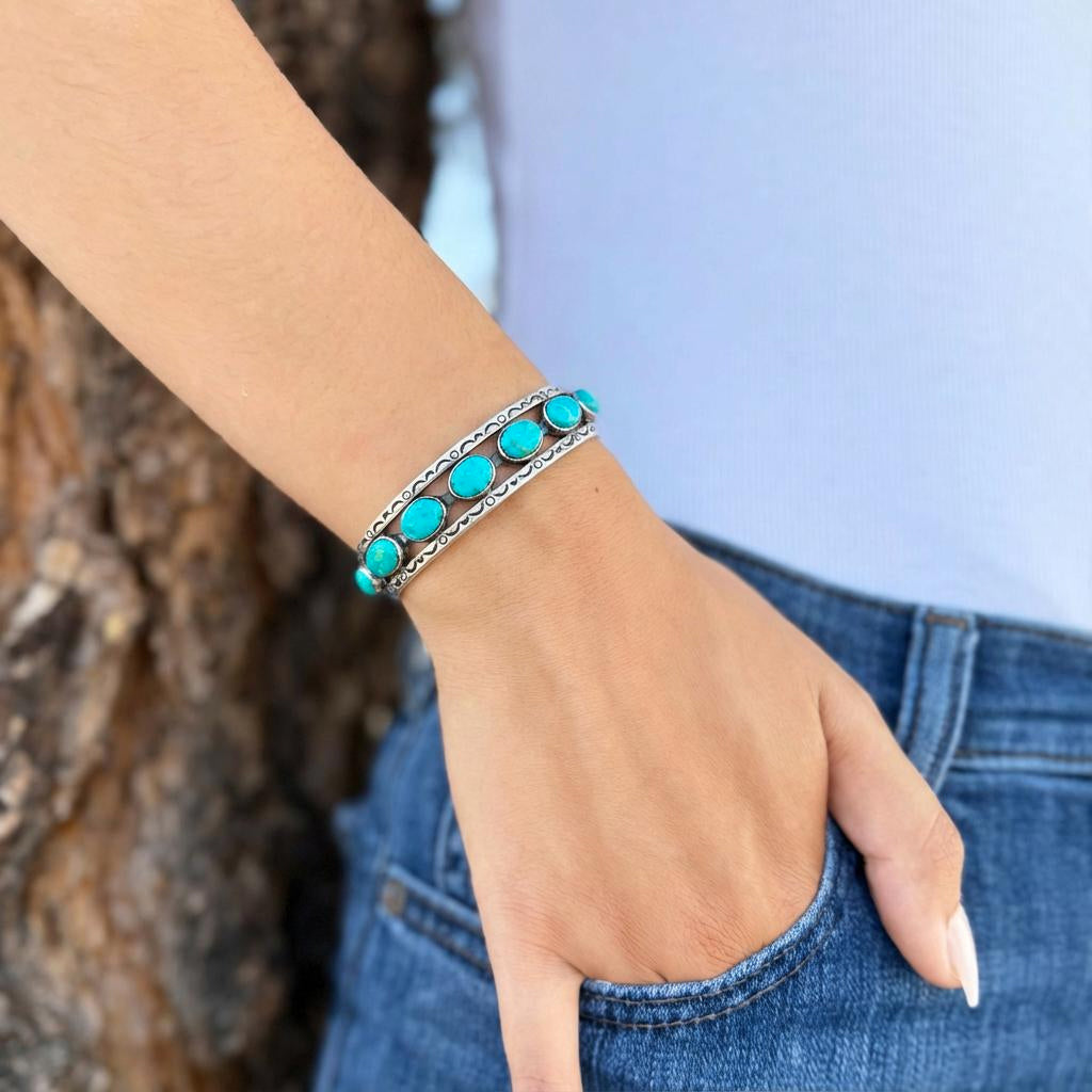 Turquoise Bracelet Sterling Silver B5632-C75