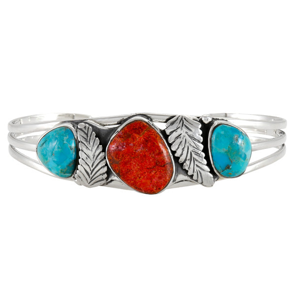 Turquoise & Coral Bracelet Sterling Silver B5634-C85