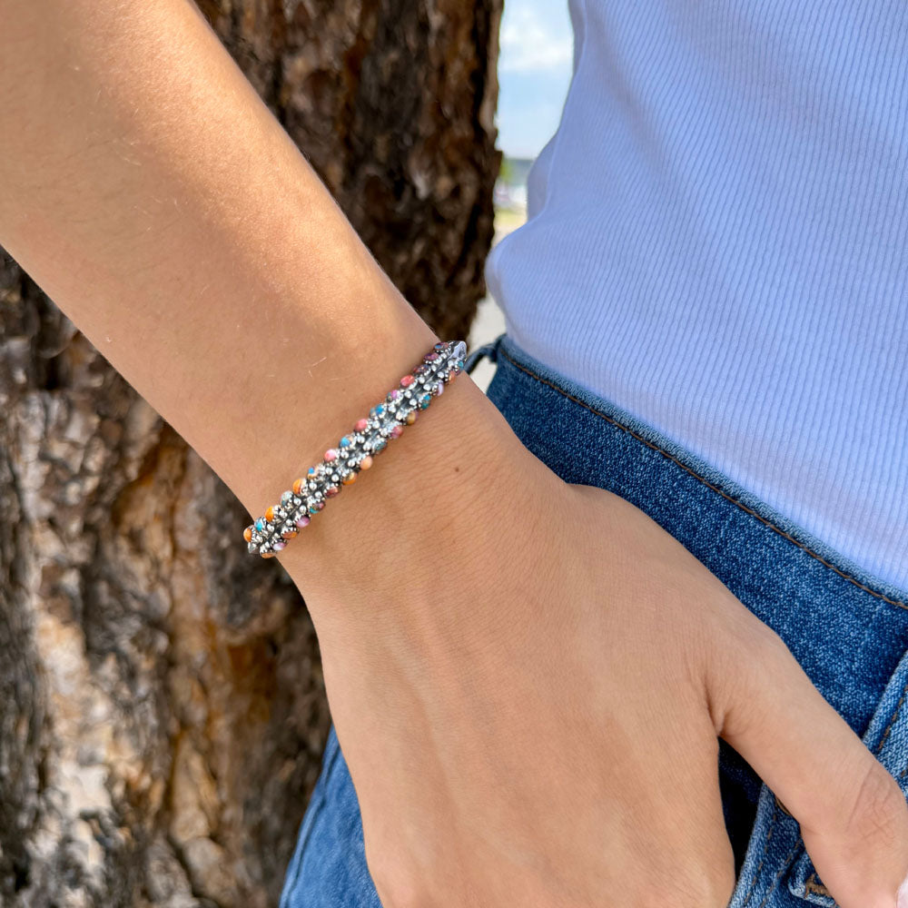 Rainbow Spiny Turquoise Bracelet Sterling Silver B5637-C91