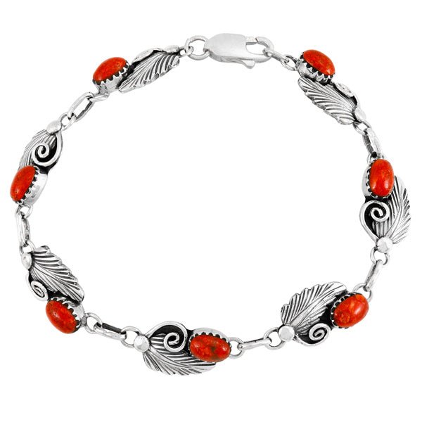 Coral Link Bracelet Sterling Silver B5639-C74