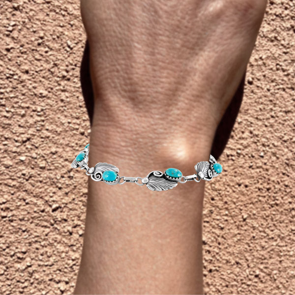 Turquoise Link Bracelet Sterling Silver B5639-C75