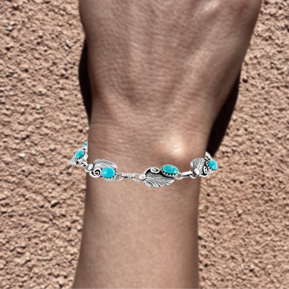 Turquoise Link Bracelet Sterling Silver B5639-C75