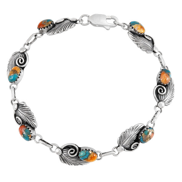 Spiny Turquoise Link Bracelet Sterling Silver B5639-C89