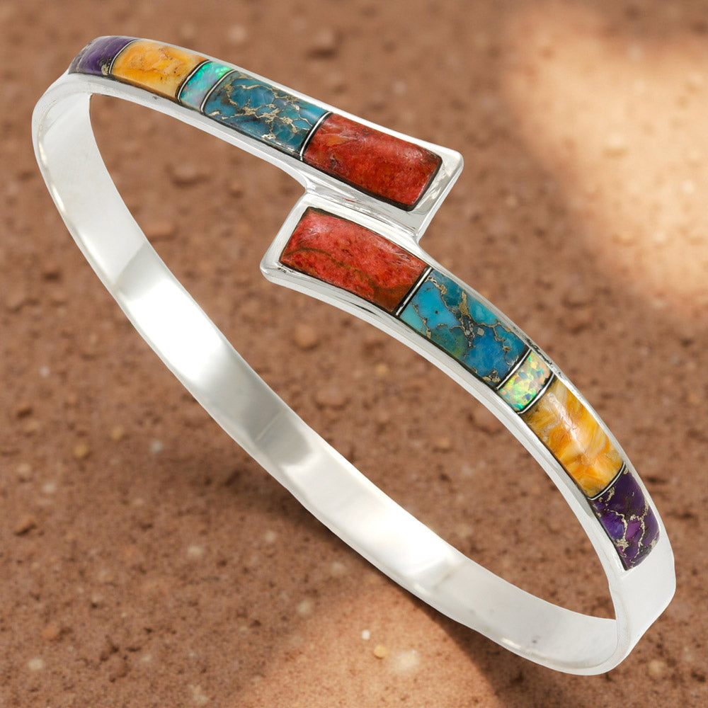 Multi Gemstone Bangle Bracelet Sterling Silver B5643-C00