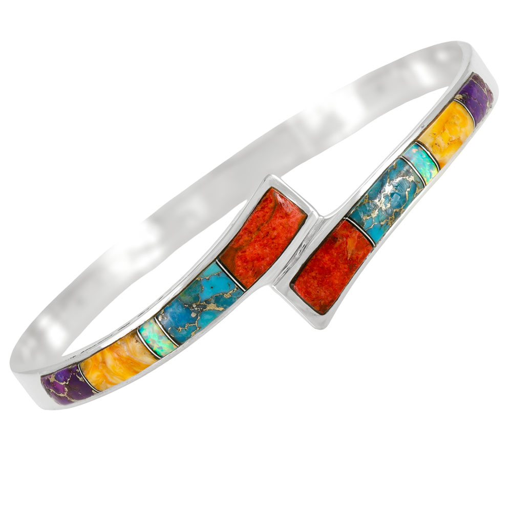 Multi Gemstone Bangle Bracelet Sterling Silver B5643-C00
