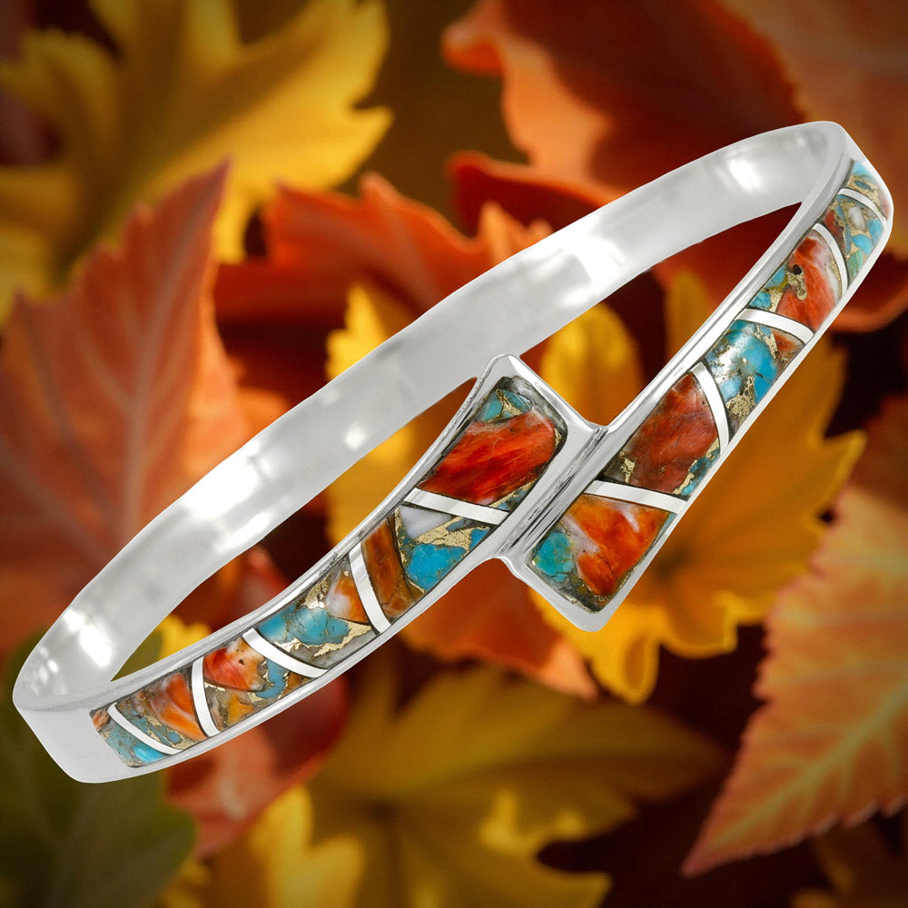 Spiny Turquoise Bangle Bracelet Sterling Silver B5643-C89